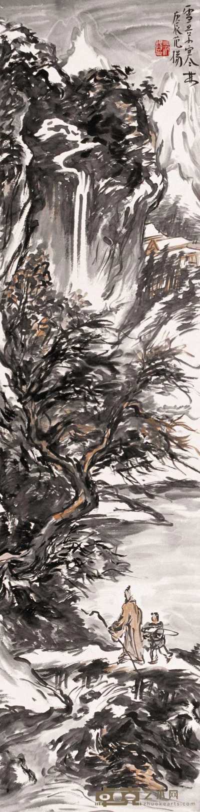 范扬 庚辰（2000年）作 雪景寒林 立轴 137×34cm